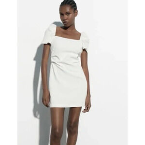Zara Womens Dress Small White Short Sleeve Mini Bodycon